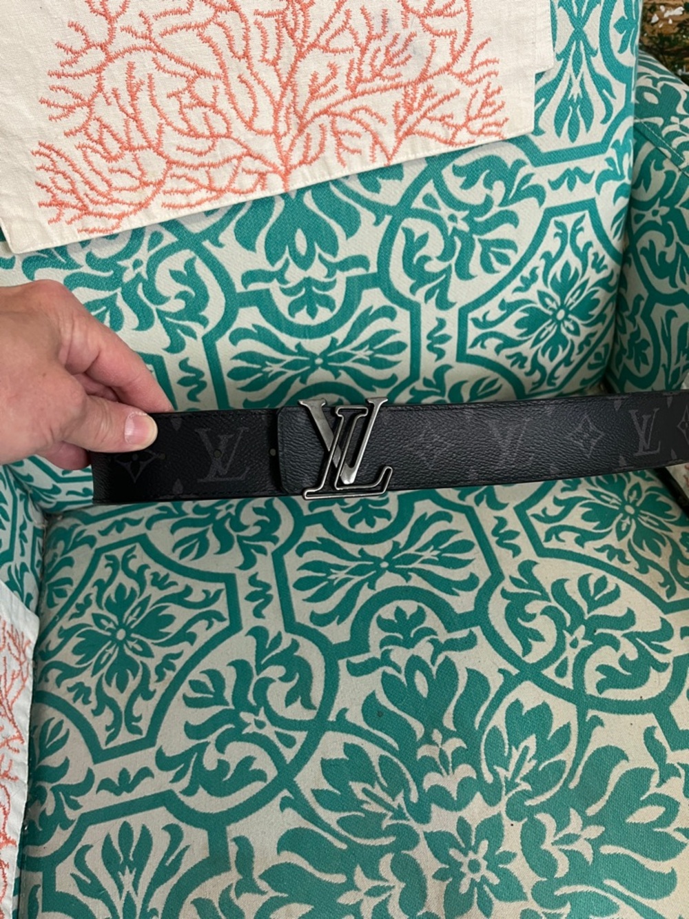 Louis Vuitton Black Monogram LV Initials Belt with Black Silver Buckle